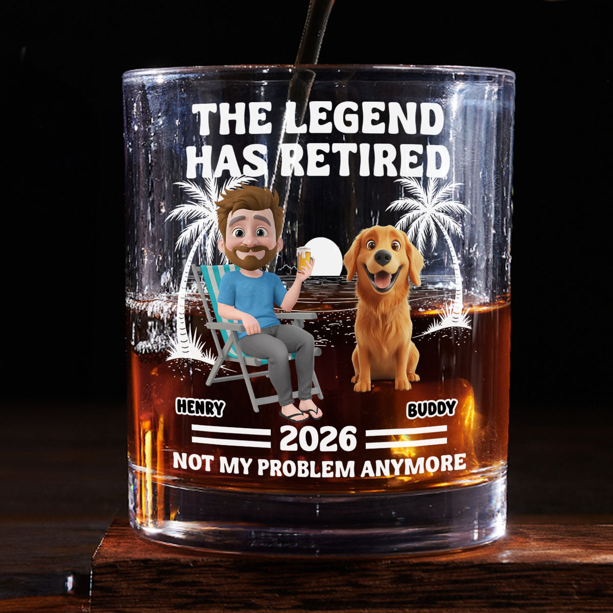 Not My Problem Dad Ver - Personalized Whiskey Glass