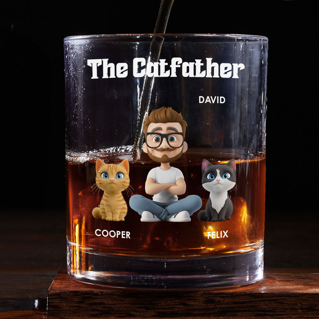 The Catfather Cartoon - Personalized Whiskey Glass