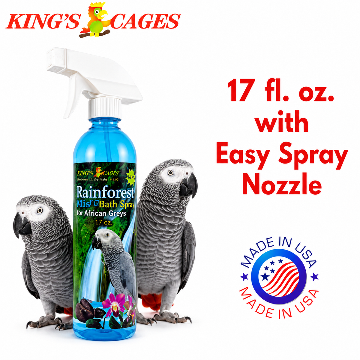 Kings Cages Rainforest Mist 17oz Bath Spray African Greys