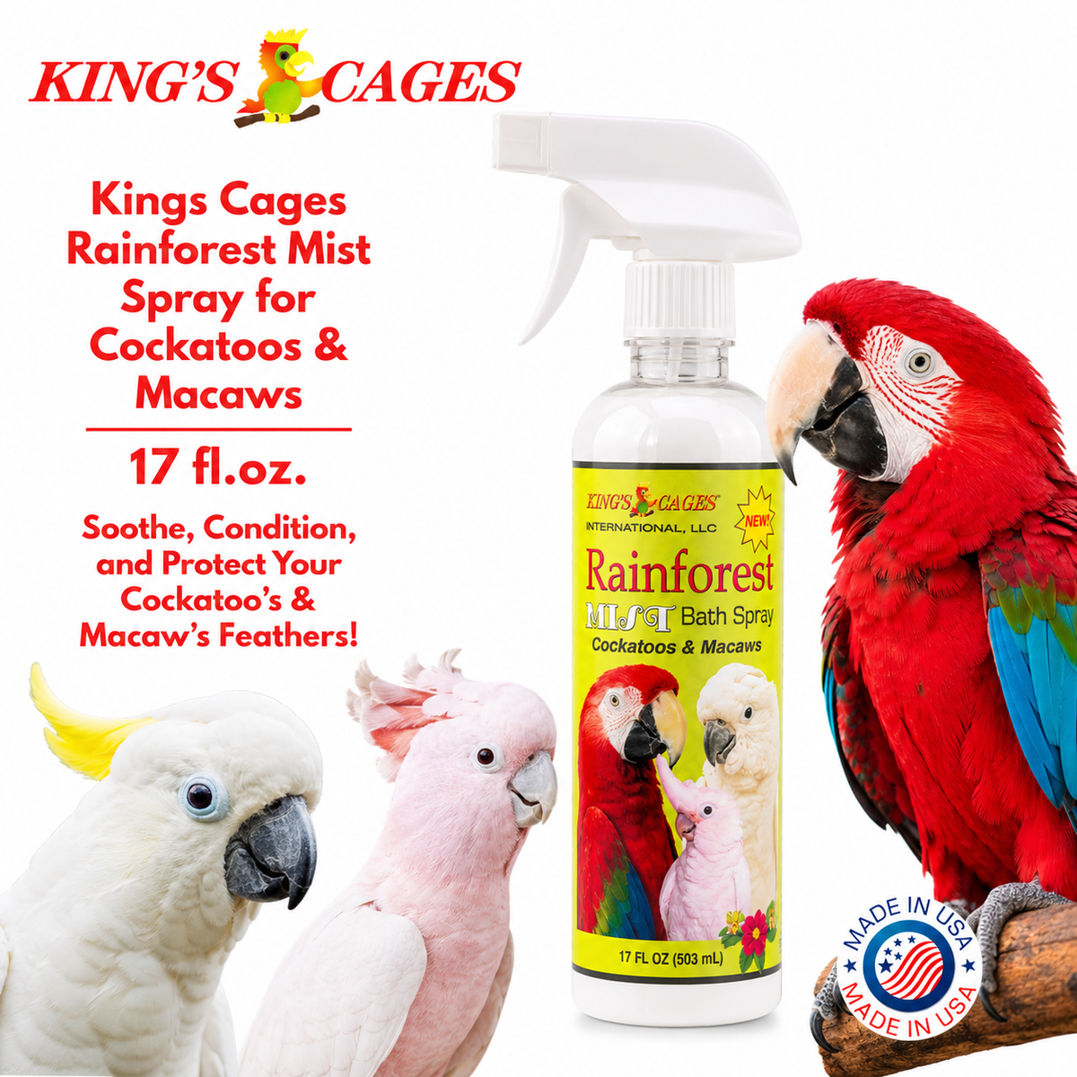 Rainforest Mist White 17oz Bath Spray Cockatoos and Macaws