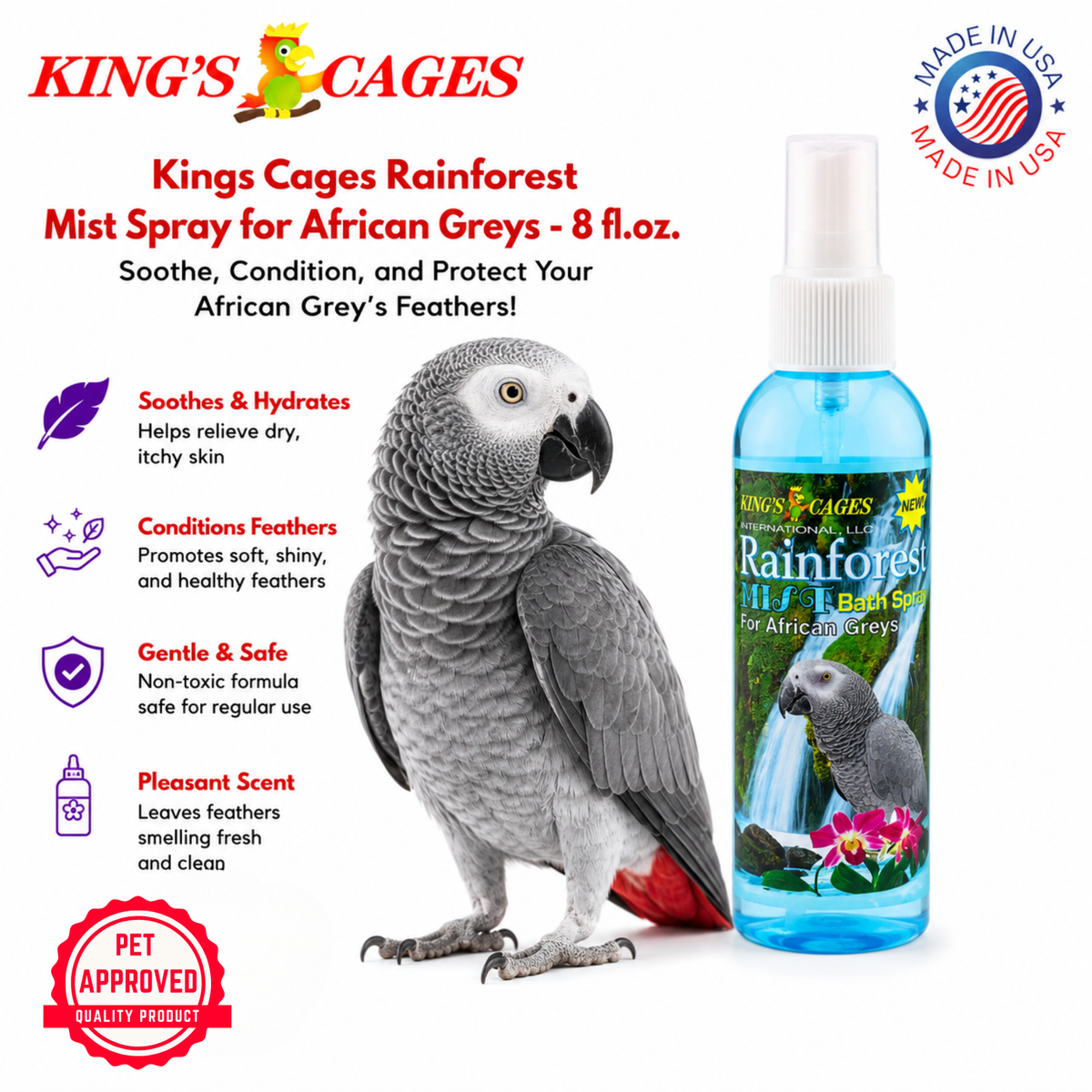 Kings Cages Blue Rainforest Mist Bath Spray for African Greys 8oz
