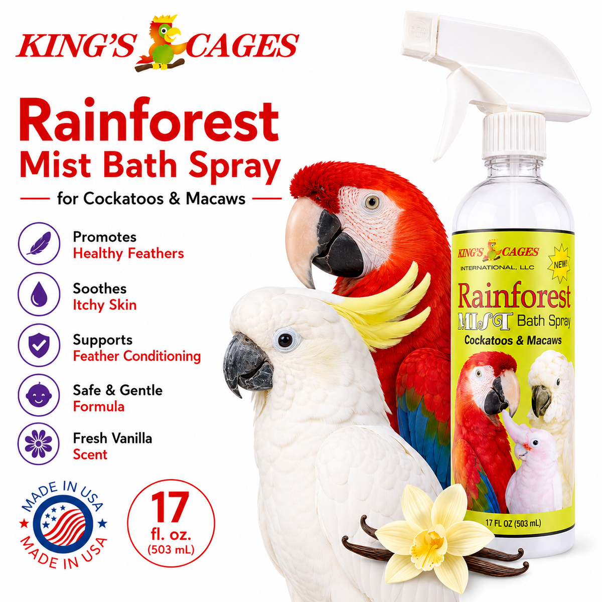 Rainforest Mist White 17oz Bath Spray Cockatoos and Macaws