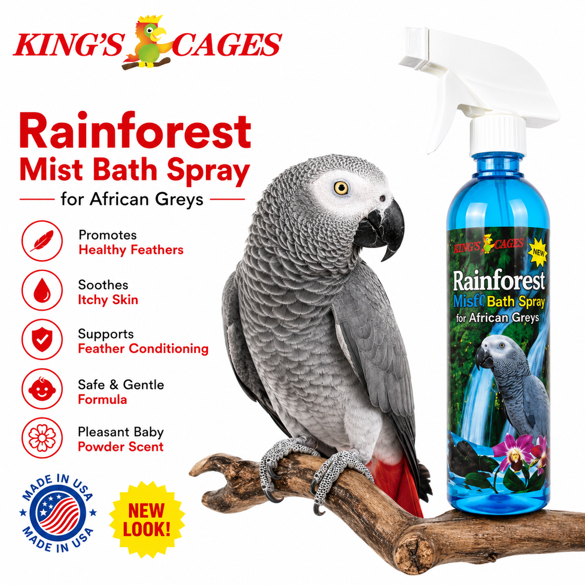 Kings Cages Rainforest Mist 17oz Bath Spray African Greys