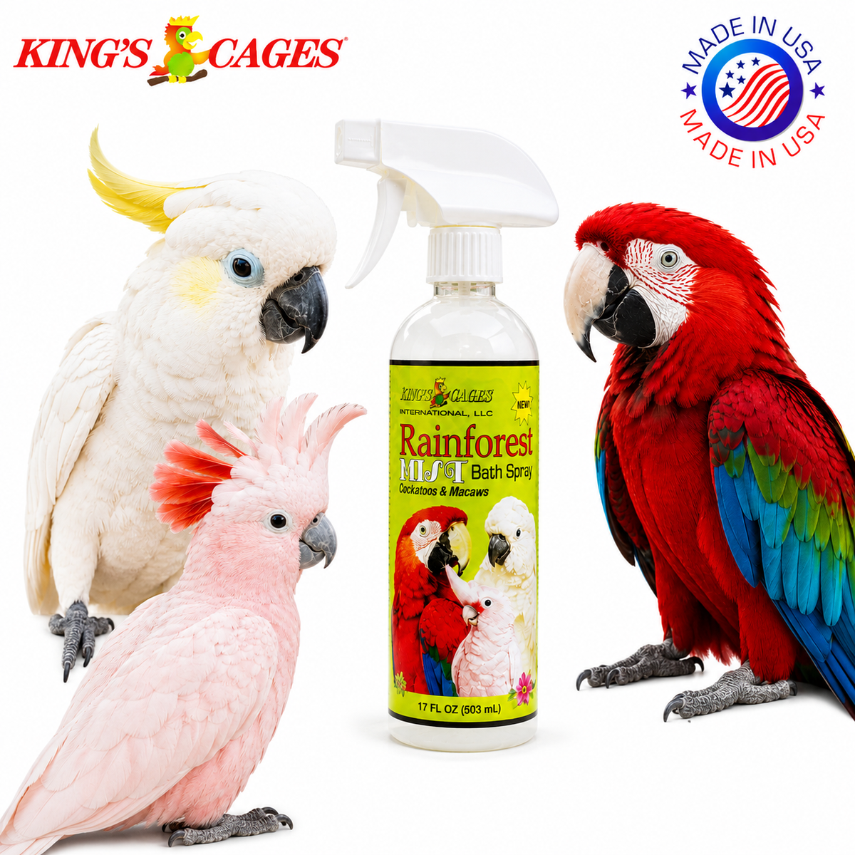 Rainforest Mist White 17oz Bath Spray Cockatoos and Macaws