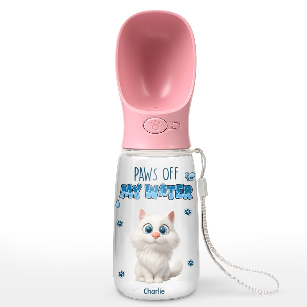 Paws Off My Water Ver Cat - Personalized Pet Water Bottle With Drinking Feeder