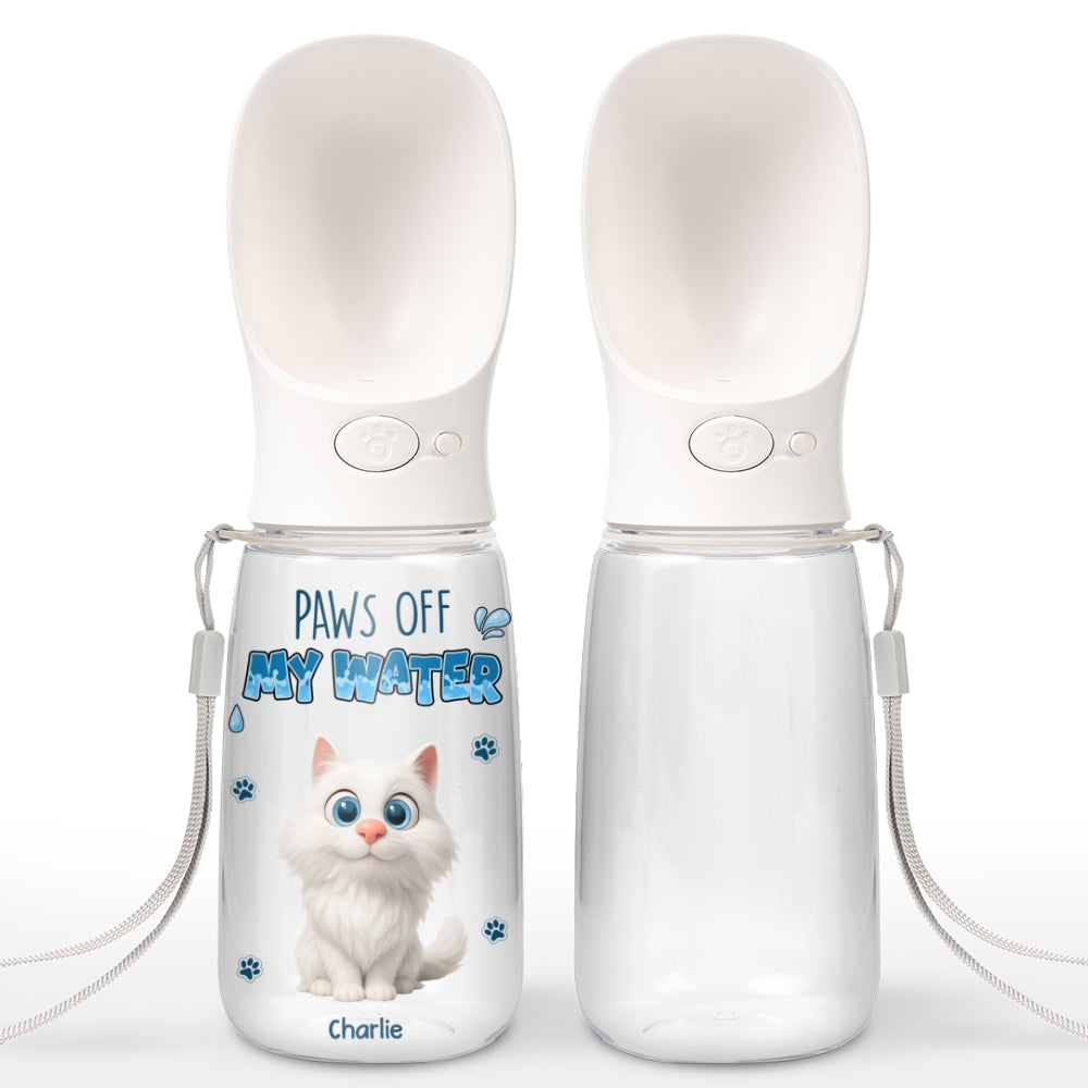 Paws Off My Water Ver Cat - Personalized Pet Water Bottle With Drinking Feeder