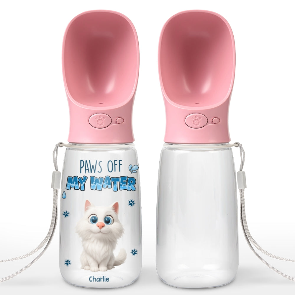 Paws Off My Water Ver Cat - Personalized Pet Water Bottle With Drinking Feeder