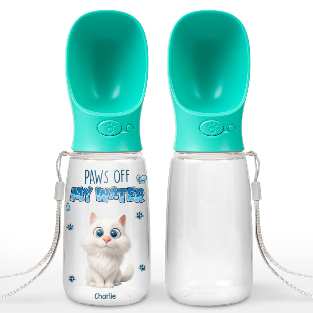 Paws Off My Water Ver Cat - Personalized Pet Water Bottle With Drinking Feeder