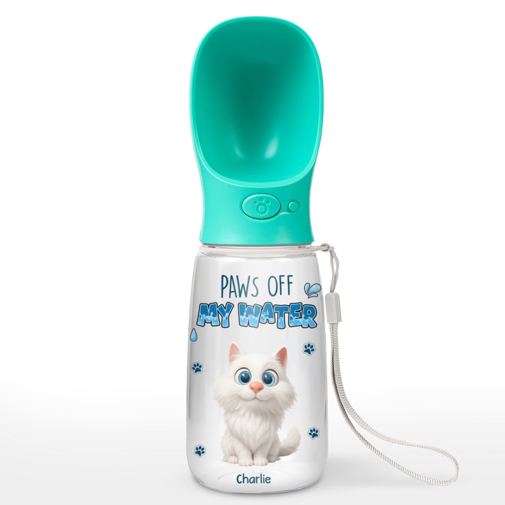 Paws Off My Water Ver Cat - Personalized Pet Water Bottle With Drinking Feeder