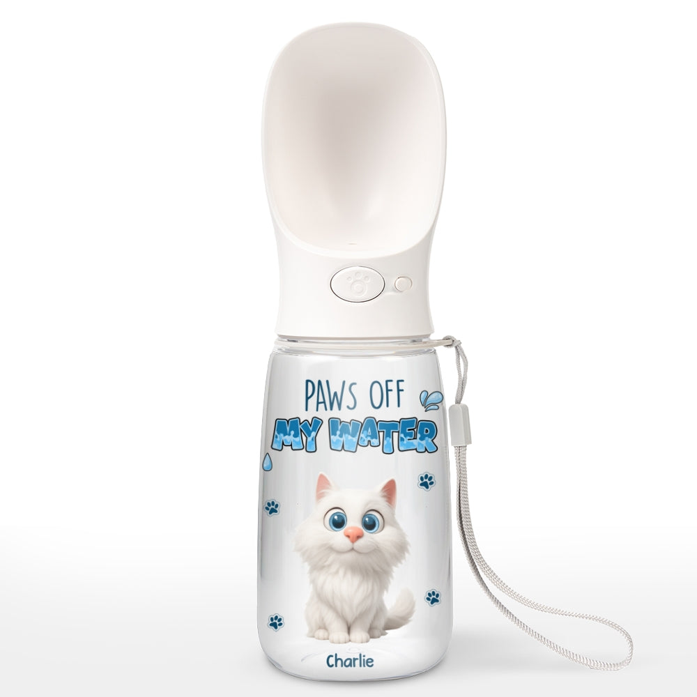Paws Off My Water Ver Cat - Personalized Pet Water Bottle With Drinking Feeder