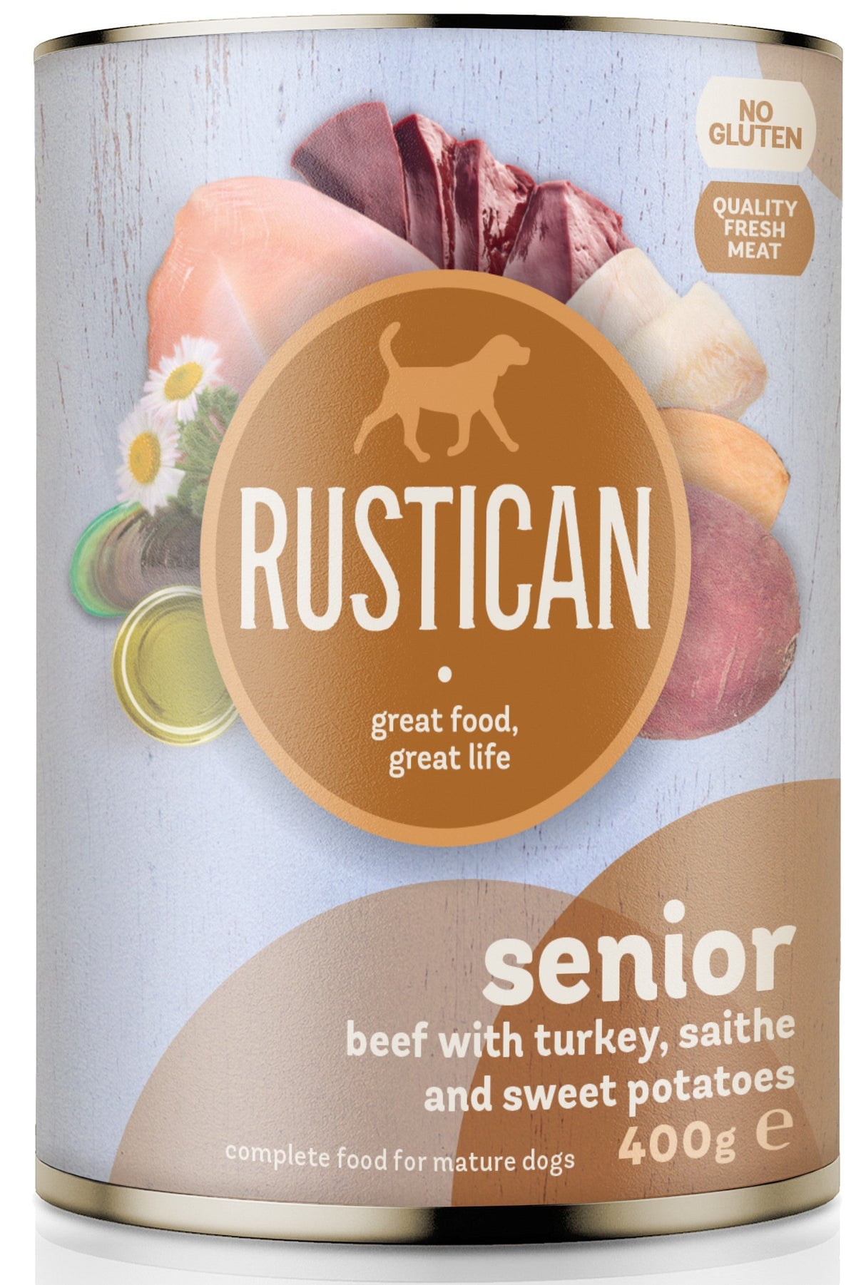 RUSTICAN SENIOR Govedina s puretinom, crnim bakalarom i batatom, bez glutena