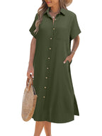 ✨BUY 2 FREE SHIPPING✨Women's Short Sleeve Button-Up Shirt Dress