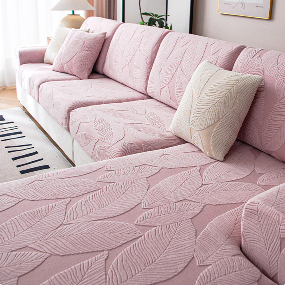 Modern Leaf Jacquard Water-Repellent Anti-Scratch Stretch Full Wrap Sectional Couch Cover