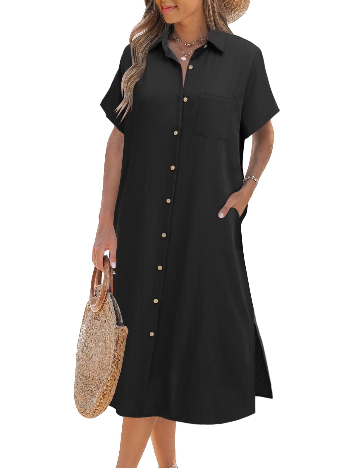 ✨BUY 2 FREE SHIPPING✨Women's Short Sleeve Button-Up Shirt Dress