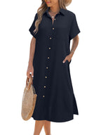 ✨BUY 2 FREE SHIPPING✨Women's Short Sleeve Button-Up Shirt Dress