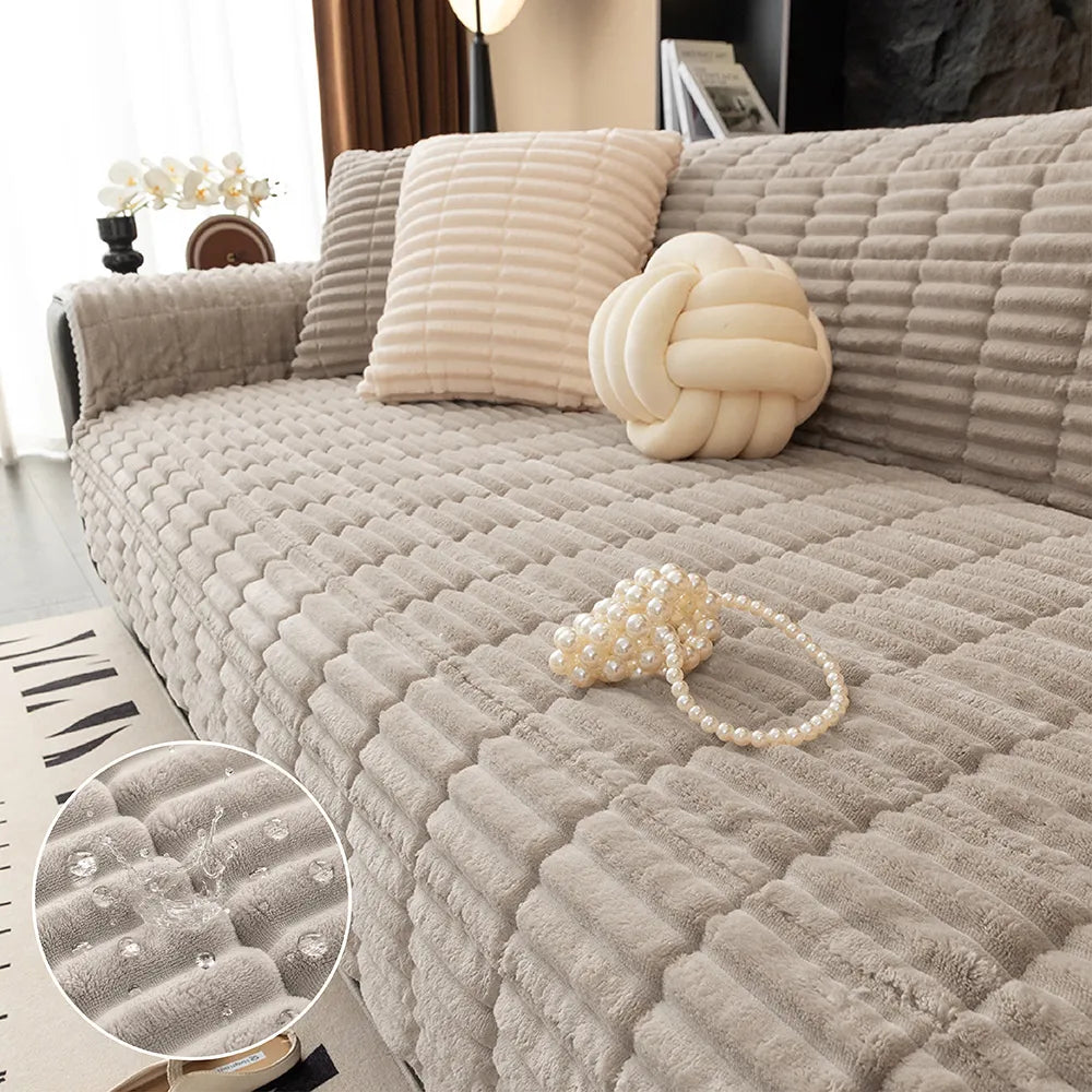 Waterproof One-Piece Cozy Flannel Sofa Protection Non-Slip Couch Cover
