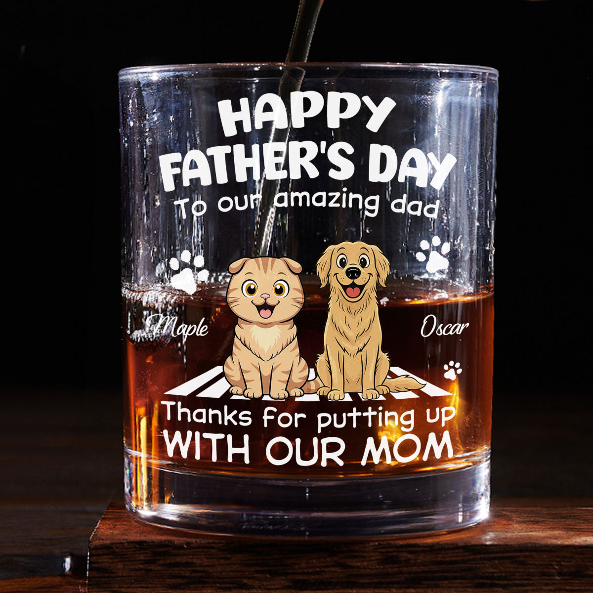Putting Up With Funny Dad Ver Pet - Personalized Whiskey Glass