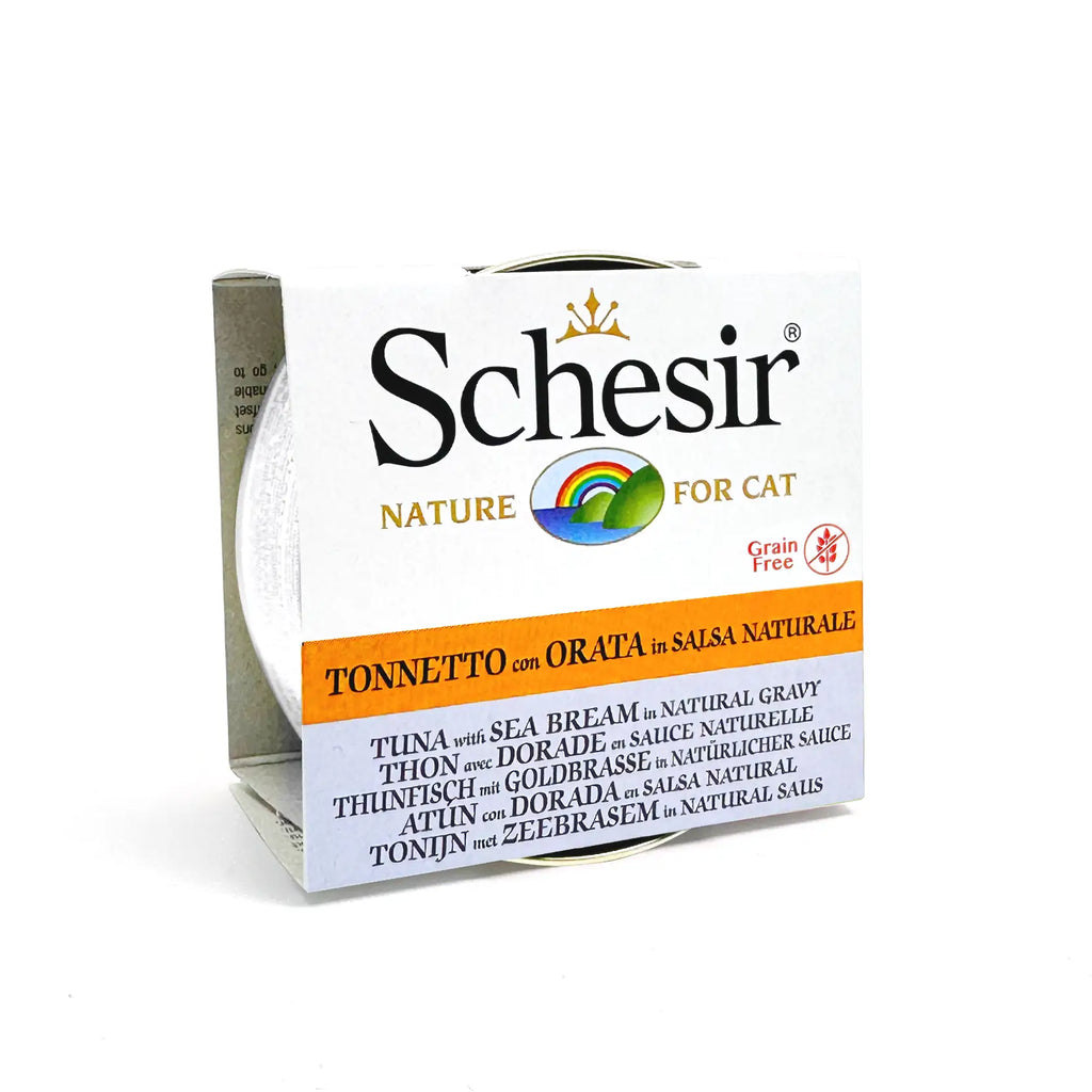 Schesir - Complementary Grain Free Wet Food for Adult Cats - Tuna with Sea Bream in Natural Gravy 70g* EXP: JUN 2026