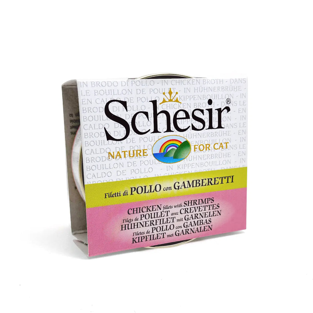 Schesir - Complementary Wet Food for Adult Cats - Chicken Fillets with Shrimps in Cooking Broth 70g