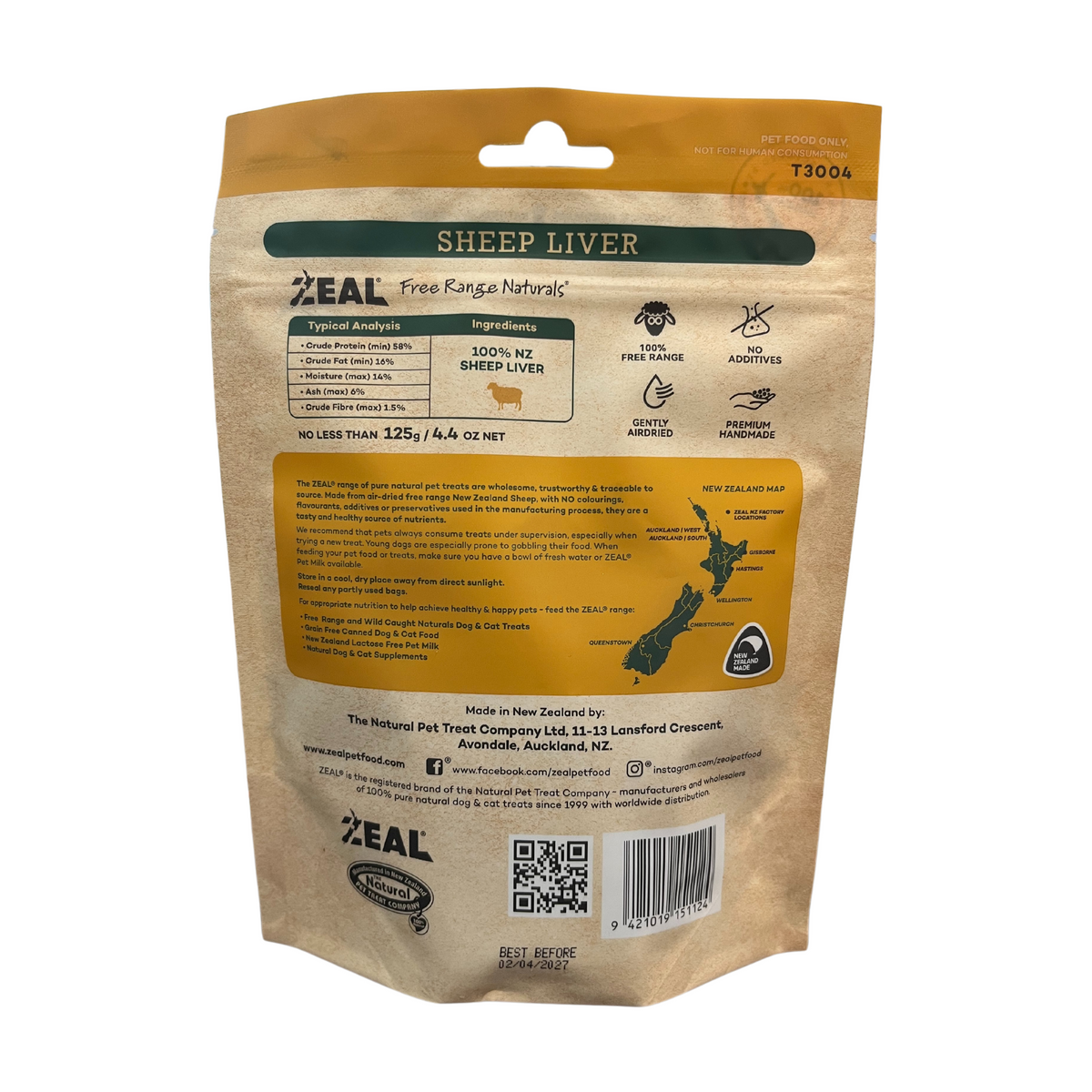 Zeal Air Dried Sheep Liver Dog Treats 125g