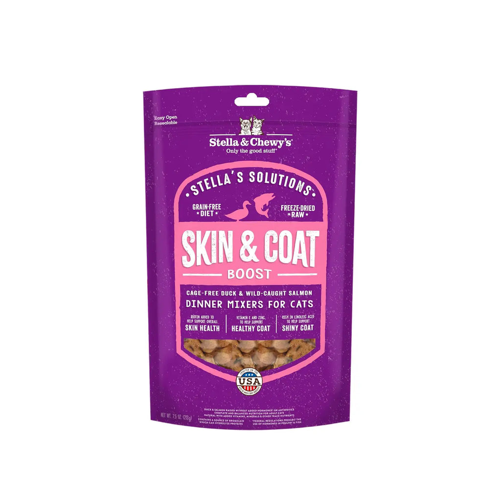 Stella's Solutions Skin & Coat Boost Cage Free Duck & Wild Caught Salmon Dinner Mixers for Cats 7.5oz