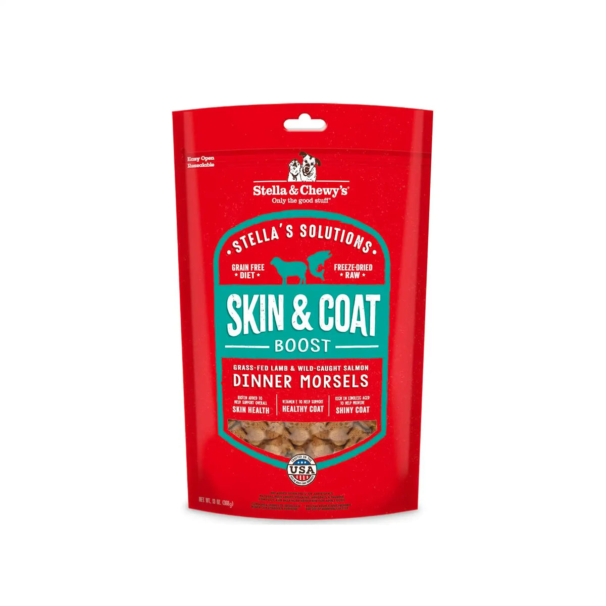 Stella's Solutions Skin & Coat Boost Grass-Fed Lamb & Wild-Caught Salmon Dinner Morsels for Dogs