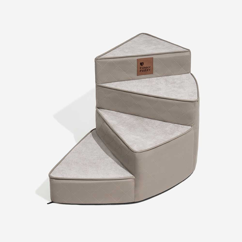 Luxe Water-repellent Faux Leather Removable Spiral Dog Stairs for Bed - StepEase