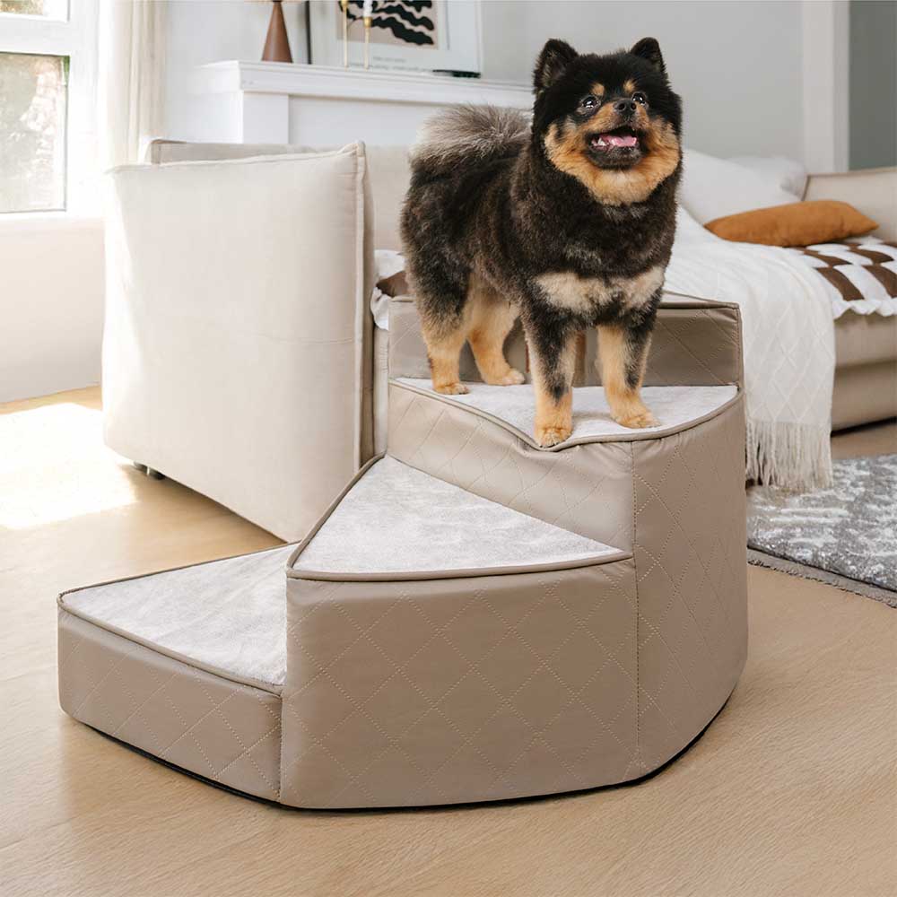 Luxe Water-repellent Faux Leather Removable Spiral Dog Stairs for Bed - StepEase