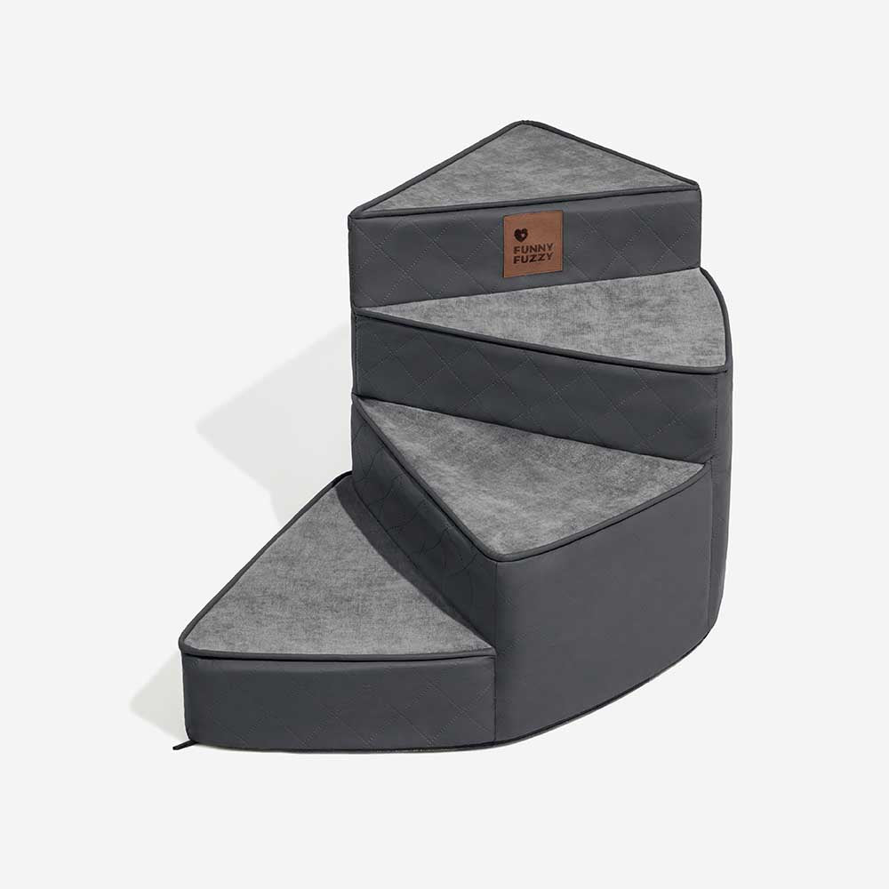 Luxe Water-repellent Faux Leather Removable Spiral Dog Stairs for Bed - StepEase