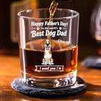 Stylized Cartoon Dog Woof Dad - Personalized Whiskey Glass