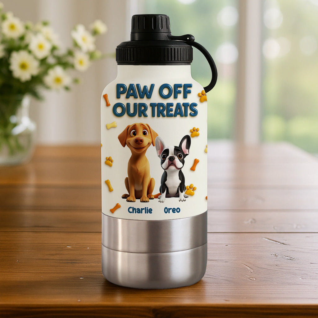 Paw Off My Treats - Personalized 30oz Water Bottle With Pet Bowl