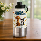 Paw Off My Treats - Personalized 30oz Water Bottle With Pet Bowl