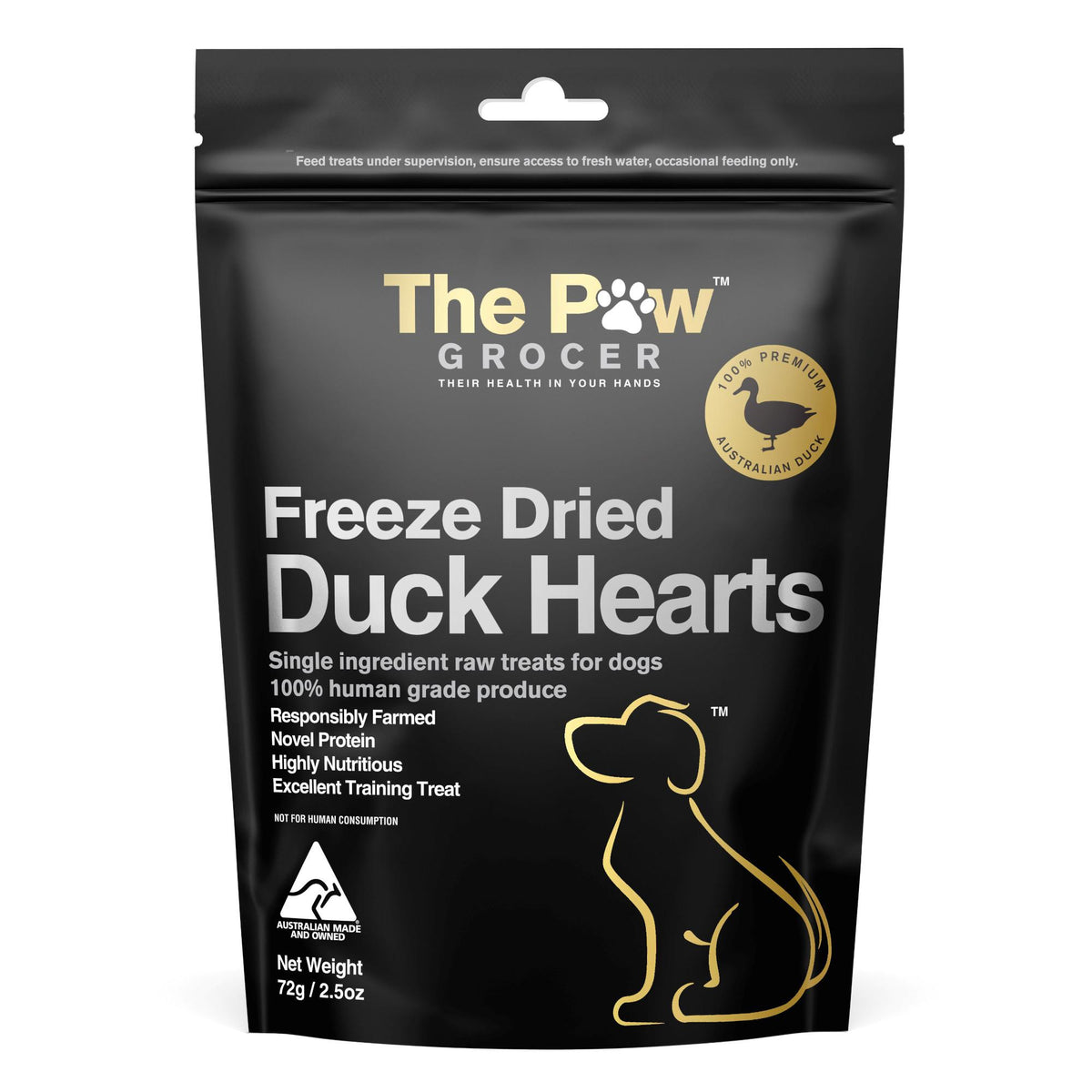 The Paw Grocer Freeze Dried Dog Treats Black Label Duck Heart