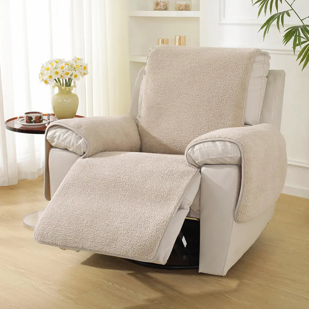 Thick Fuzzy Faux Sherpa Fleece Recliner Chair Cover with Elastic Straps