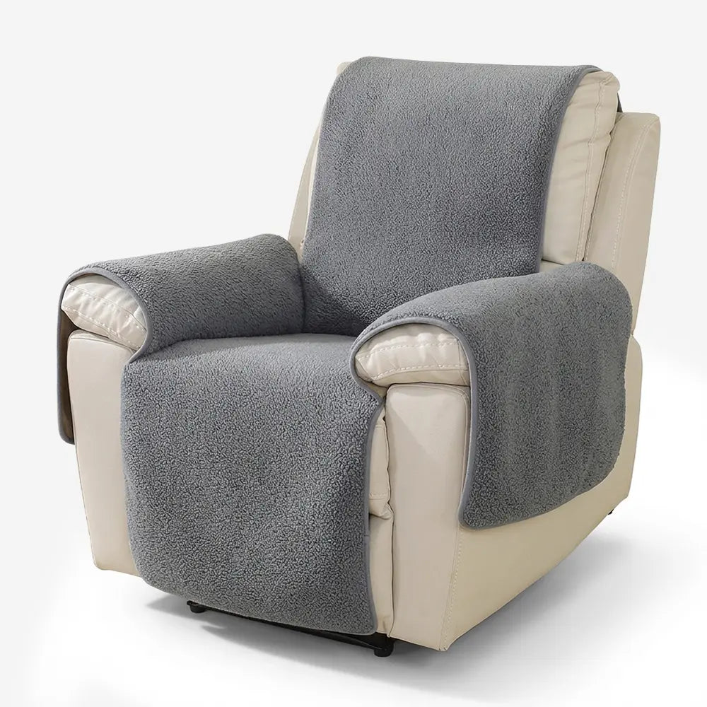 Thick Fuzzy Faux Sherpa Fleece Recliner Chair Cover with Elastic Straps