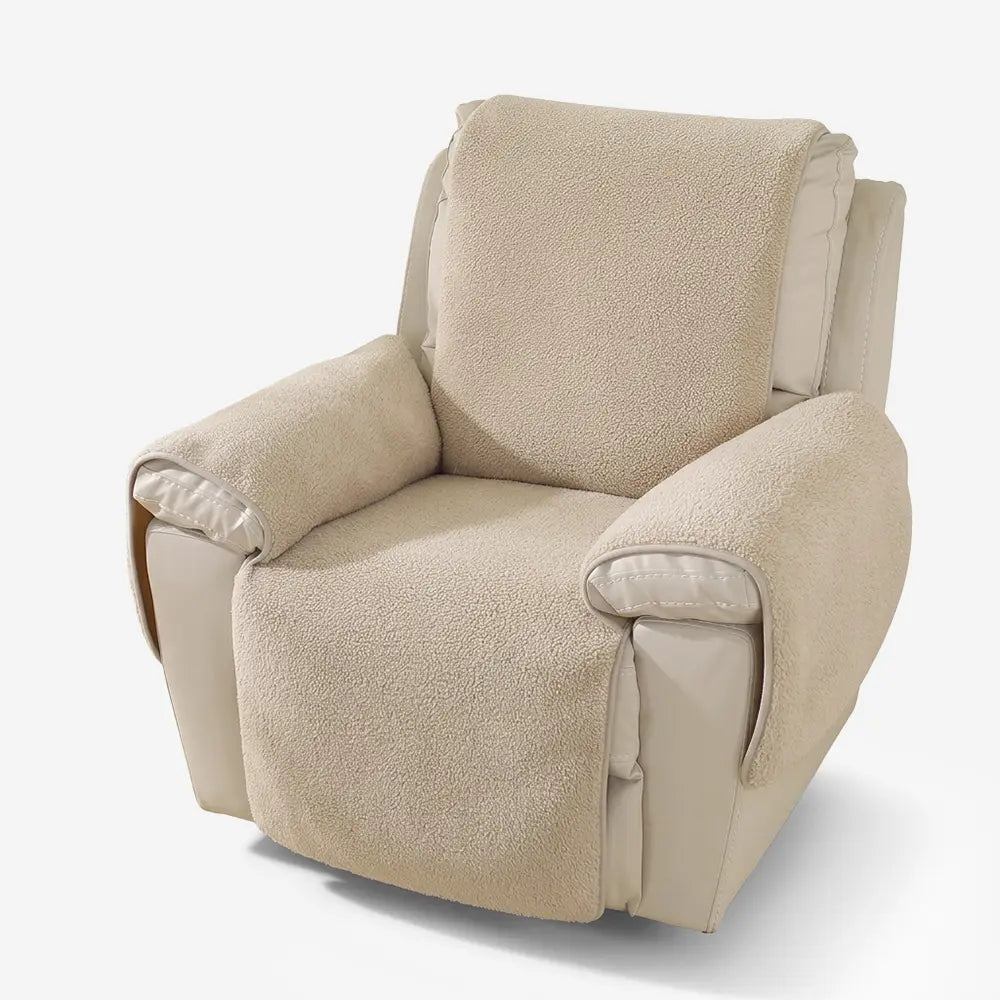 Thick Fuzzy Faux Sherpa Fleece Recliner Chair Cover with Elastic Straps