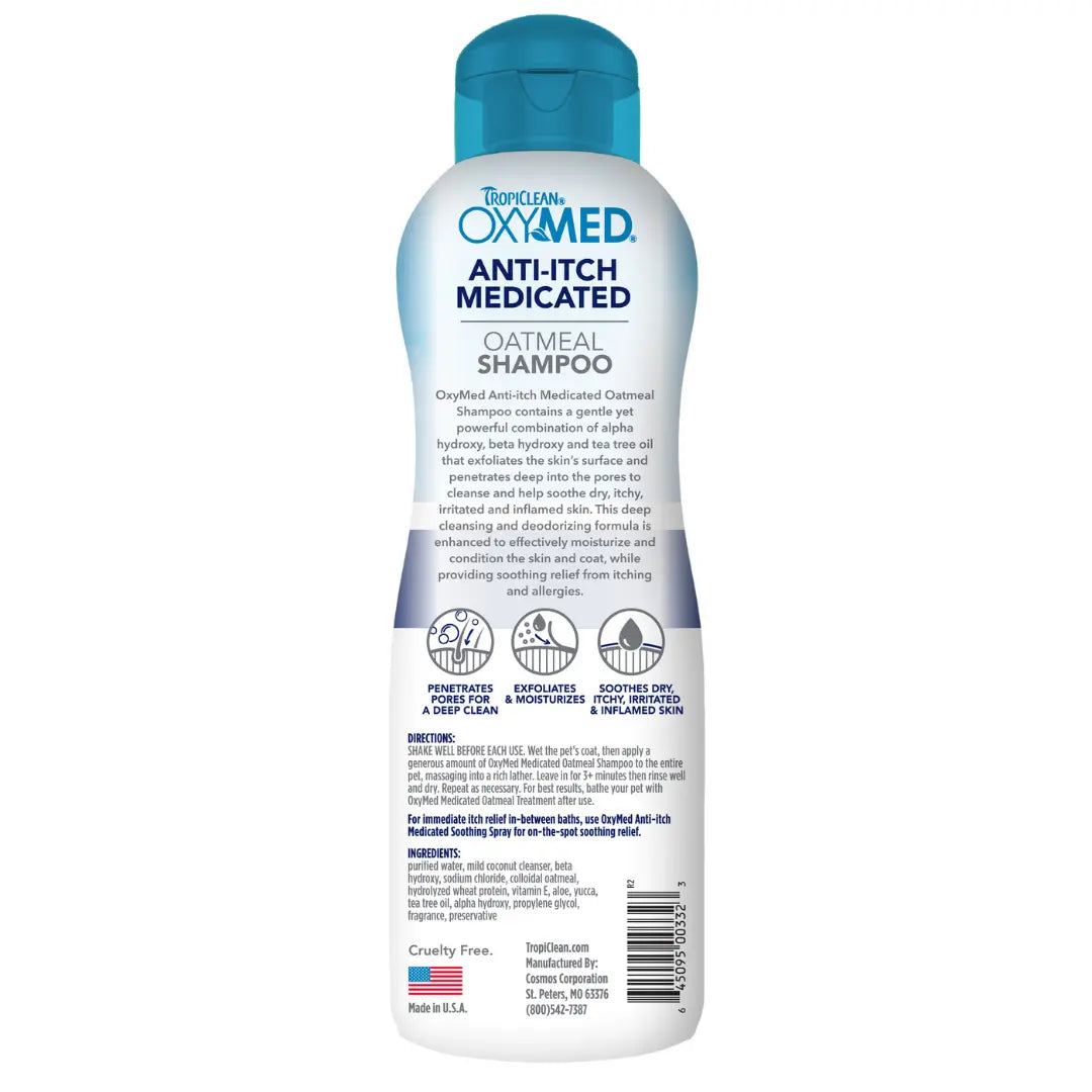 TropiClean OxyMed - Anti-Itch Medicated Oatmeal Shampoo For Dogs & Cats 355ml