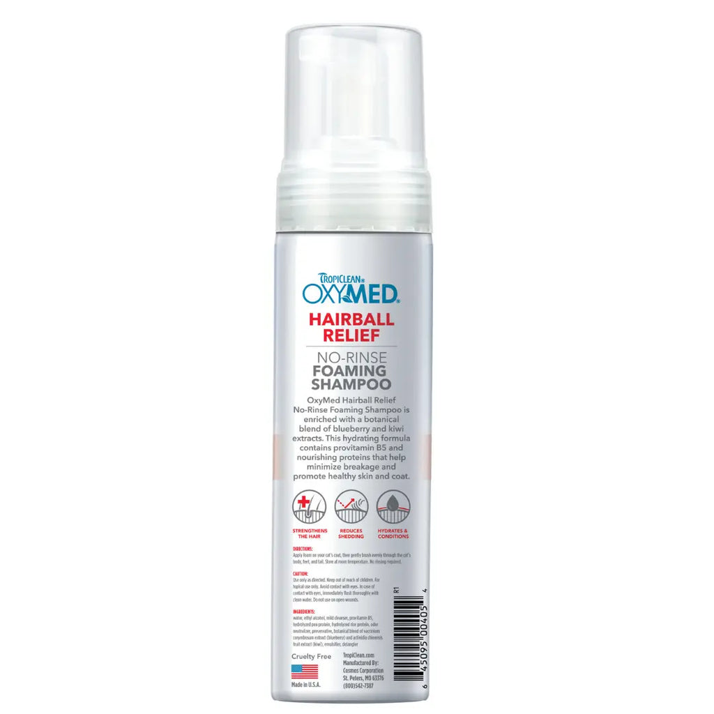 TropiClean OxyMed - Hairball Relief No-Rinse Foaming Shampoo For Cats 220ml