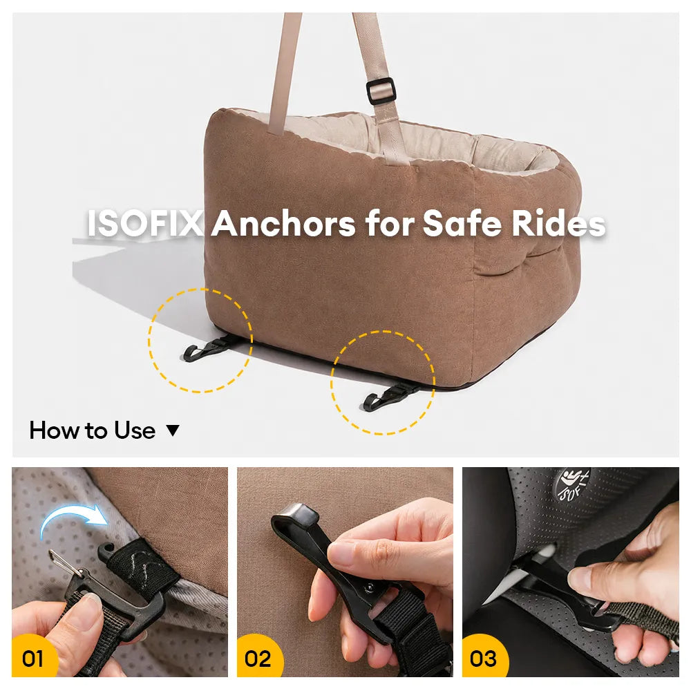 Waterproof ISOFIX Elevated & Thickened Dog Car Seat Bed with LATCH System