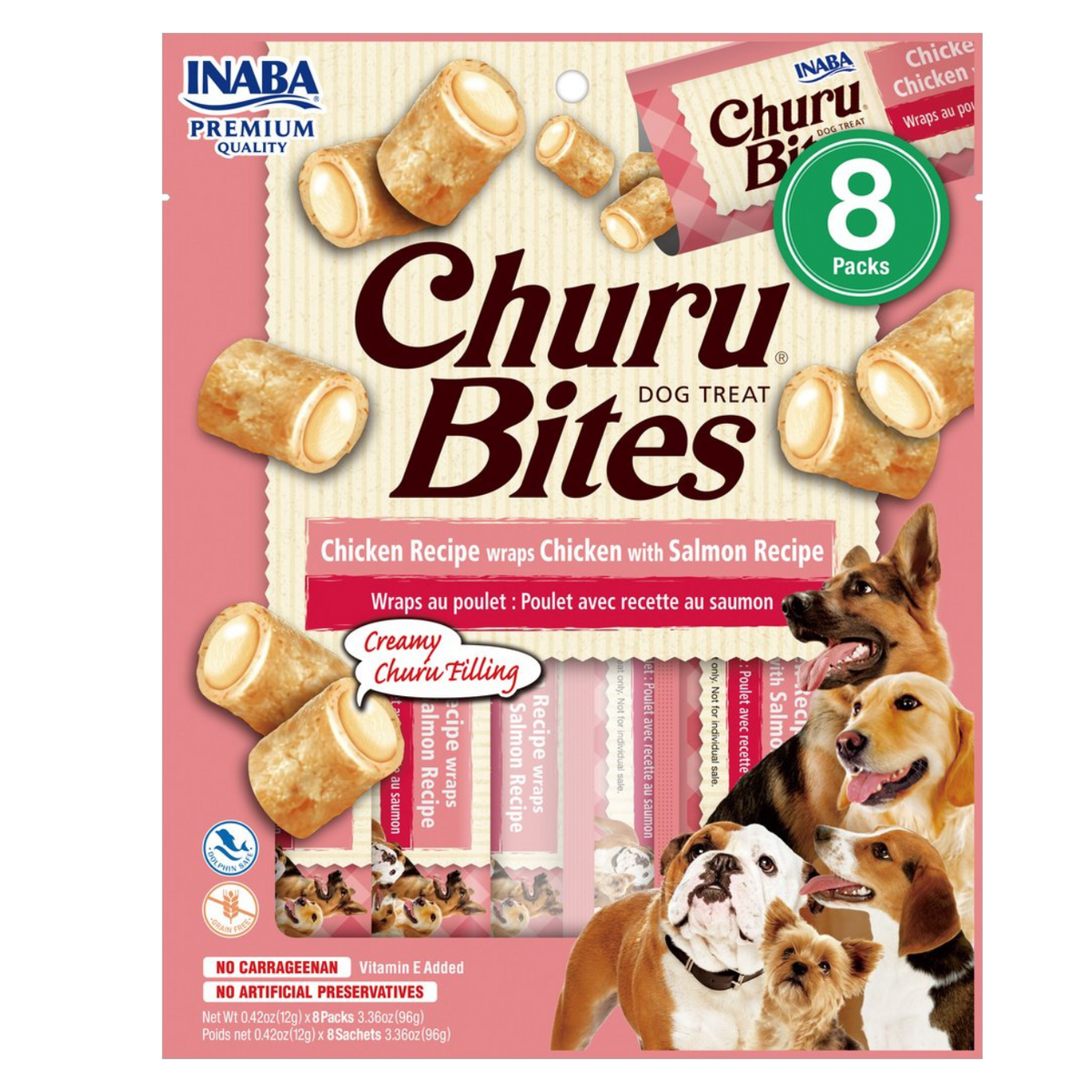 Inaba Dog Treat Churu Bites Wraps Chicken with Salmon