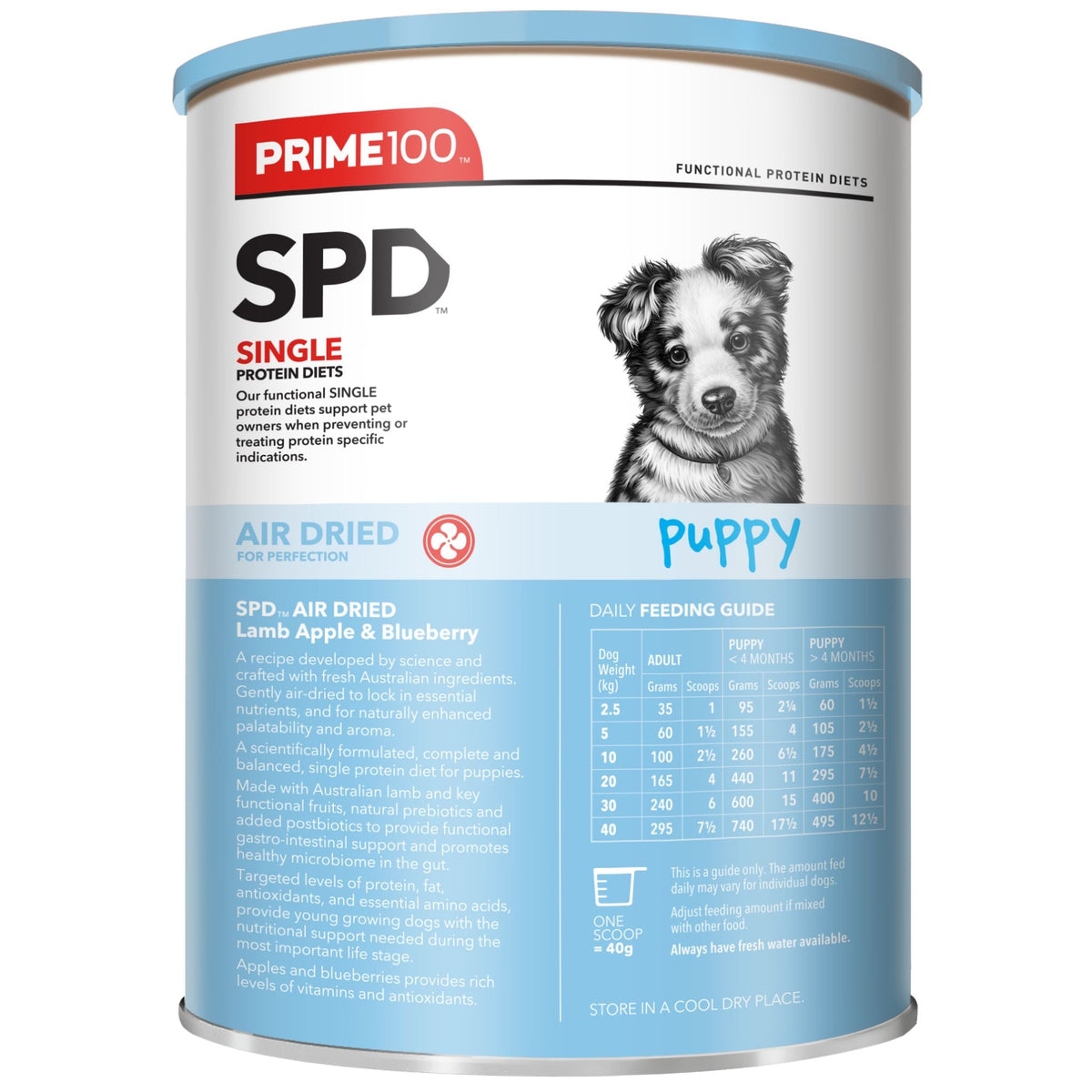 Prime100 SPD Air Dried Dog Food for Puppy Lamb, Apple & Blueberry