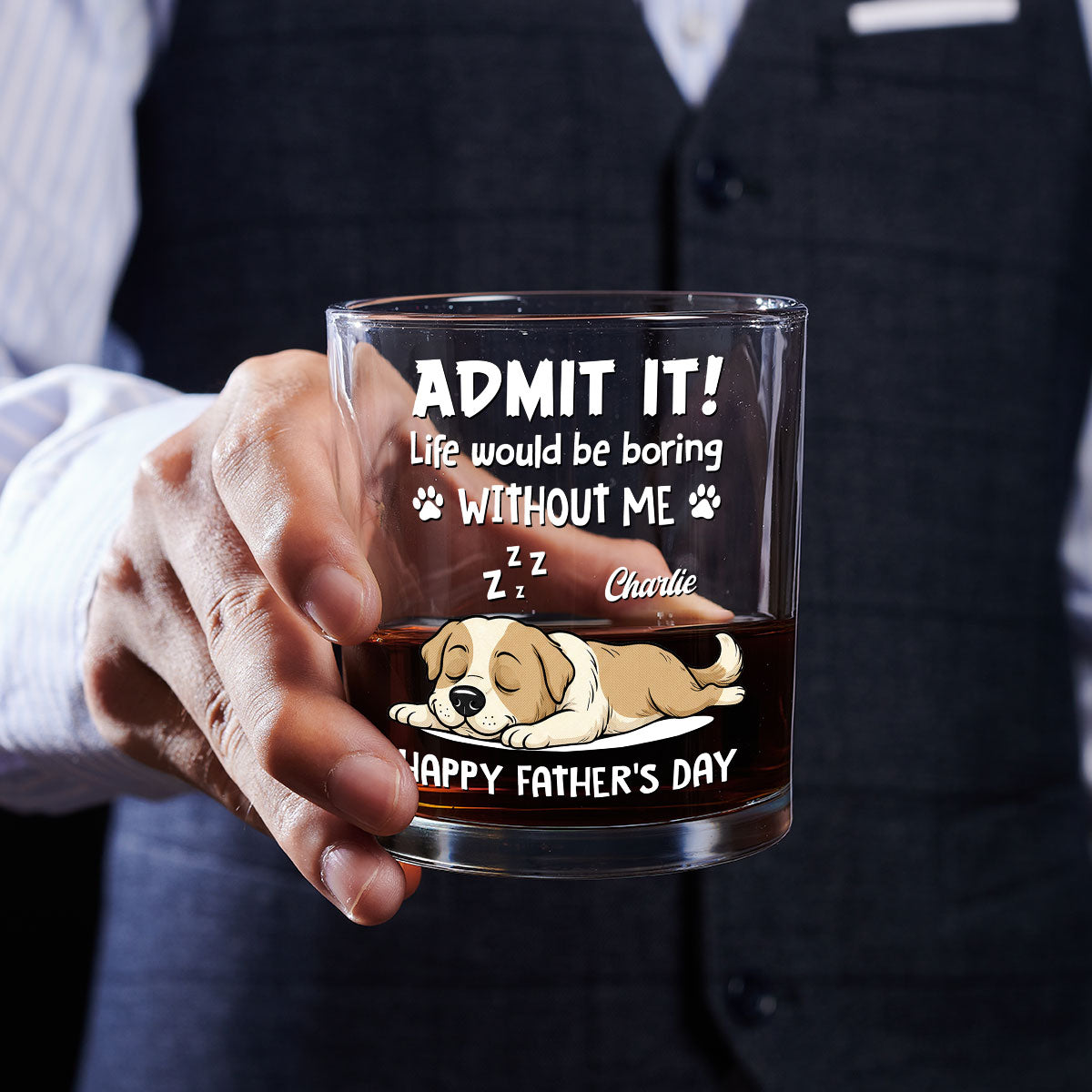 Admit It Dog Dad Loves Me - Personalized Whiskey Glass