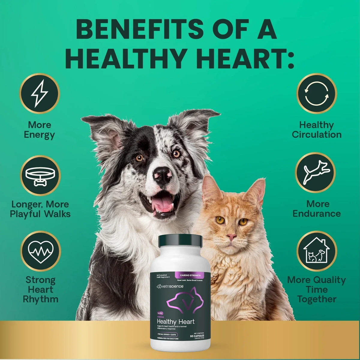 VetriScience - Omega Healthy Heart (Cardio Strength) for Dogs & Cats (90 Capsules)
