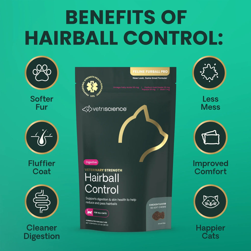 VetriScience - Veterinary Strength Hairball Control (Feline Furball Pro) for Cats (60 Chews)