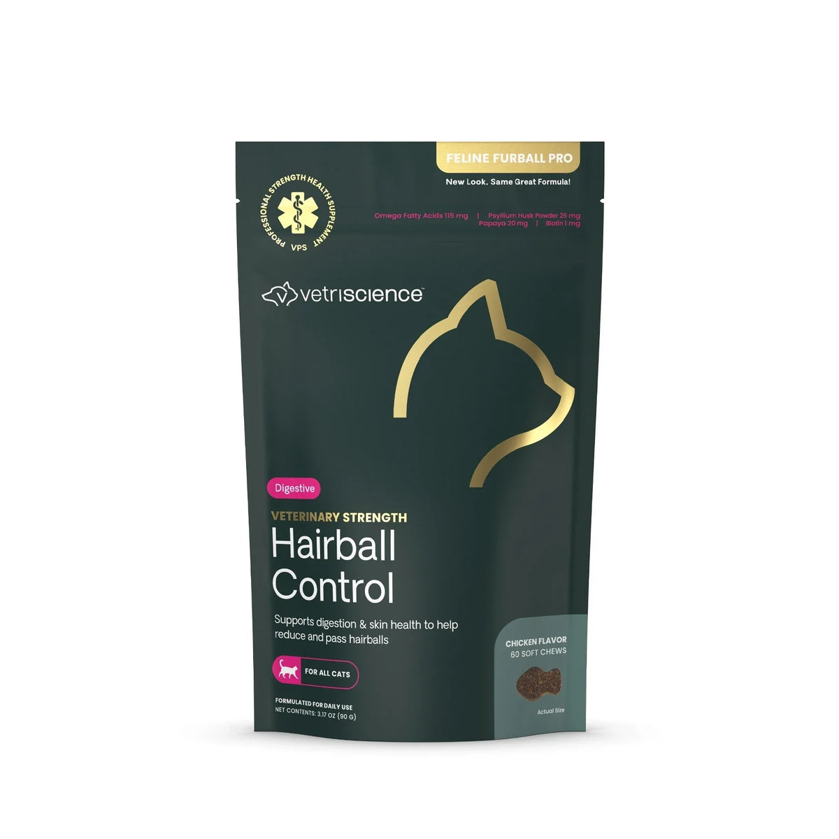 VetriScience - Veterinary Strength Hairball Control (Feline Furball Pro) for Cats (60 Chews)