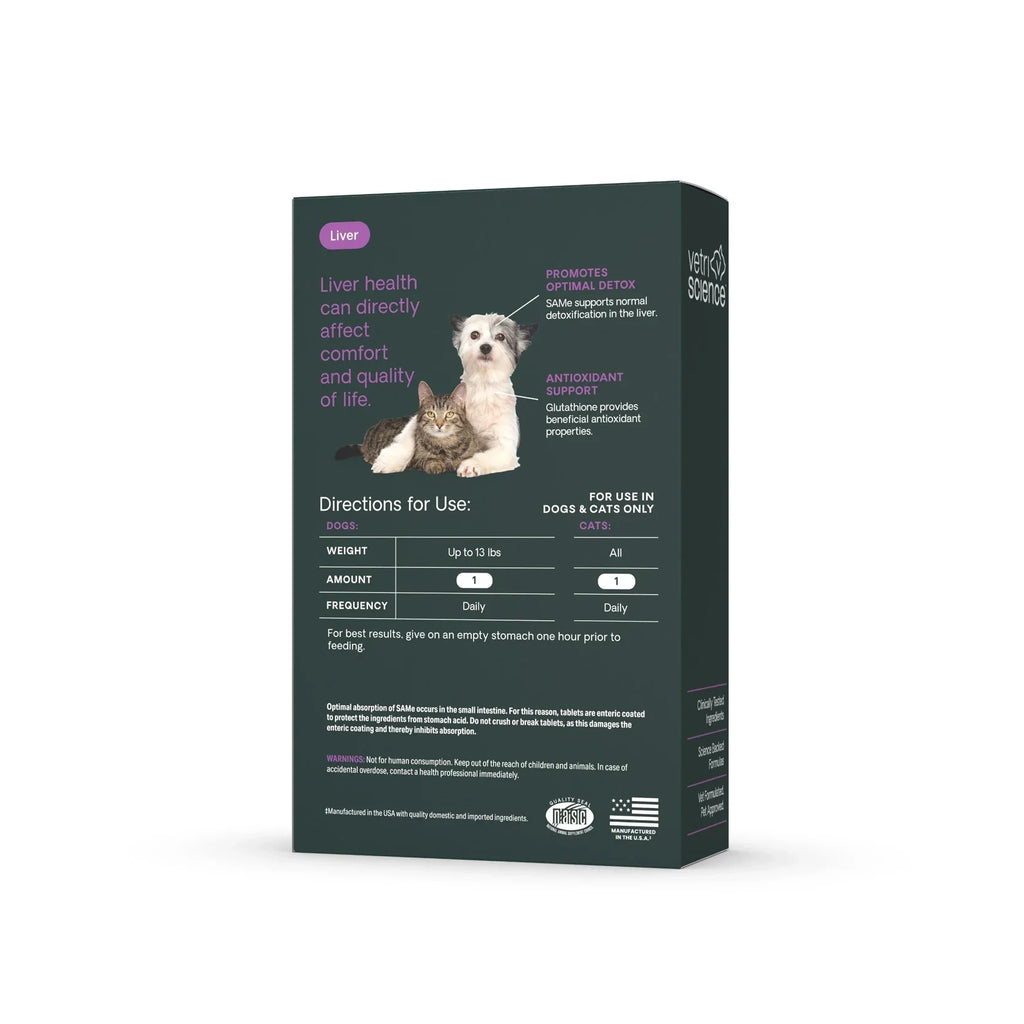 VetriScience - SAMe Liver Health (Vetri SAMe 90) for Dogs & Cats (30 Enteric-Coated Tablets)
