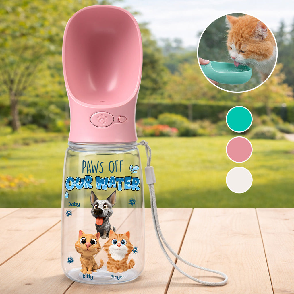 Paws Off My Water Ver Pet - Personalized Pet Water Bottle With Drinking Feeder
