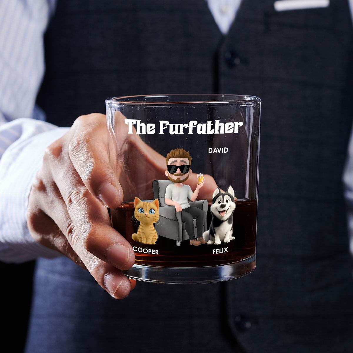 The Furfather Cartoon Version 2 - Personalized Whiskey Glass