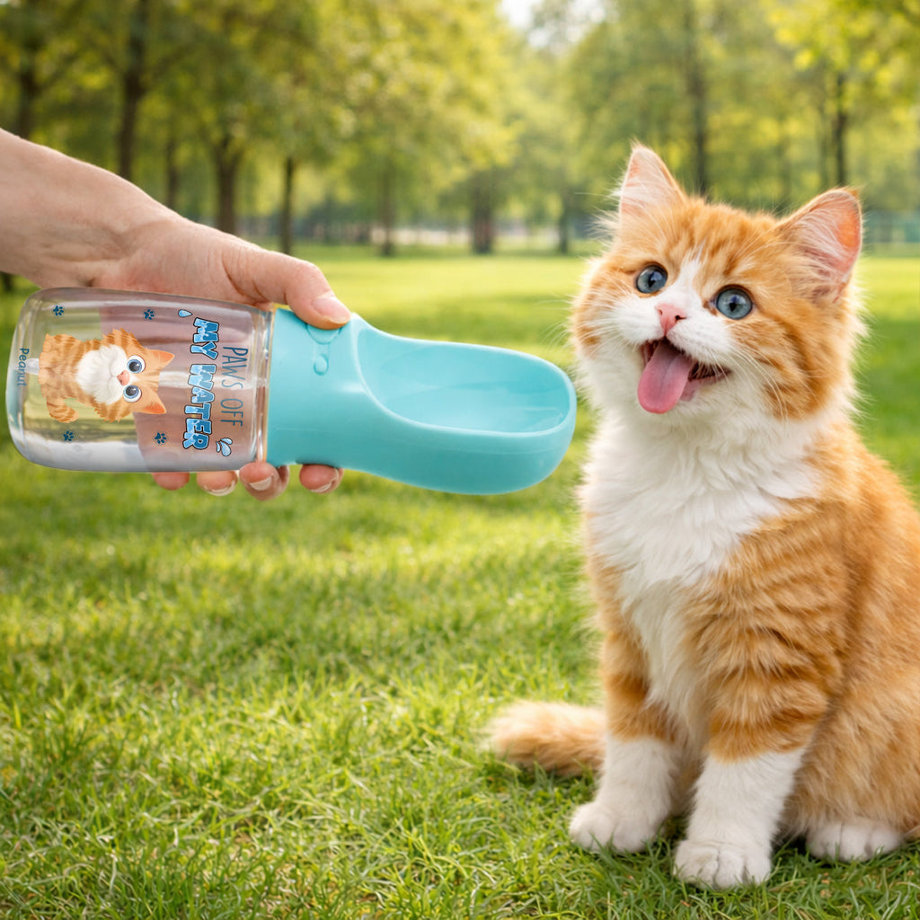 Paws Off My Water Ver Cat - Personalized Pet Water Bottle With Drinking Feeder