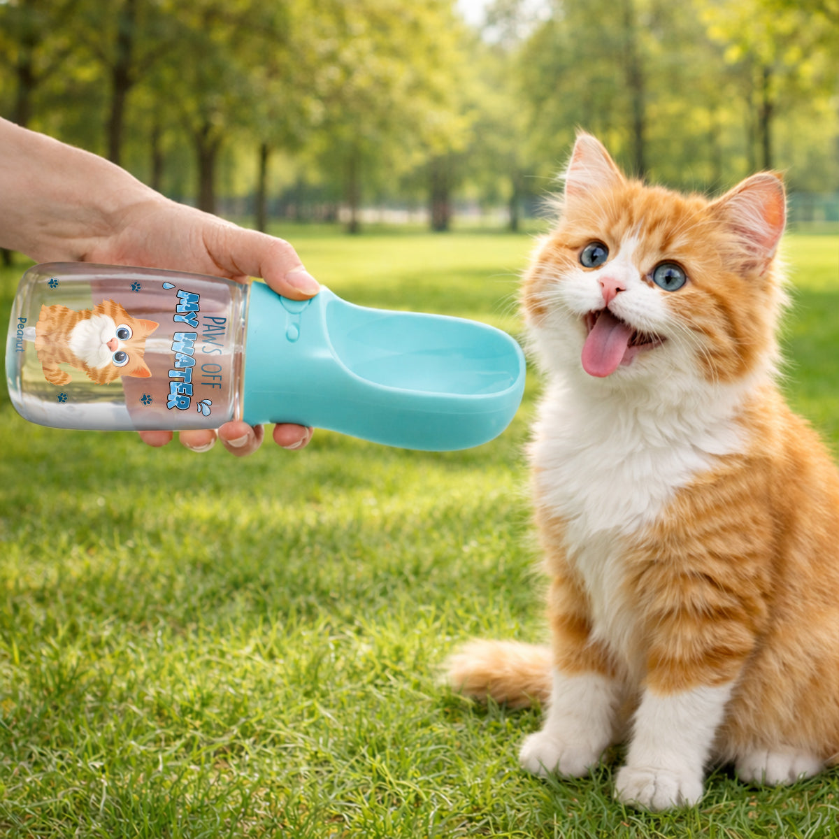 Paws Off My Water Ver Cat - Personalized Pet Water Bottle With Drinking Feeder